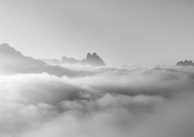 B&W - black and white - drei zinnen - fog - fogsea - dolomites - italy - mountains -