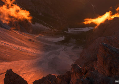 weisslahn - sexten - sunlight - mountain - red - dolomites